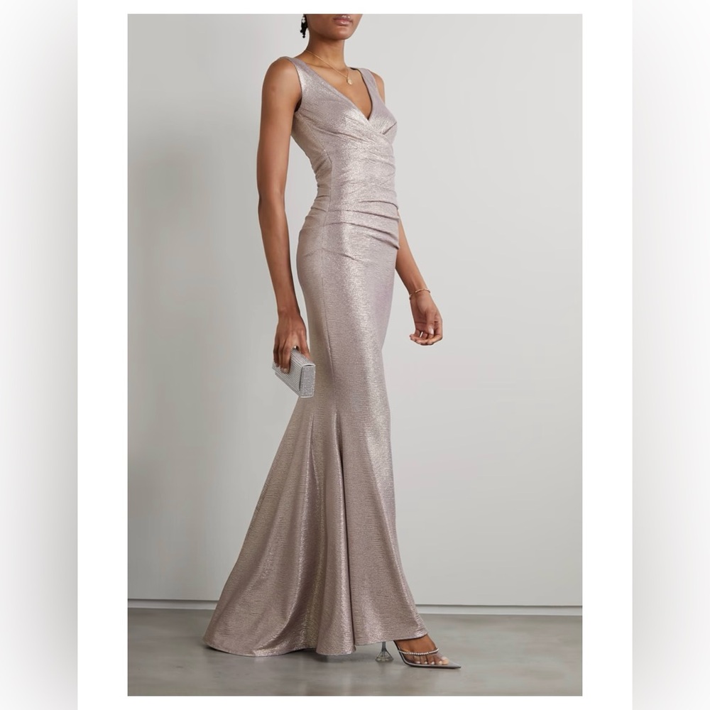 Glamorous Talbot Runhof Wrap-effect metallic voile gown in Lilac Size XS